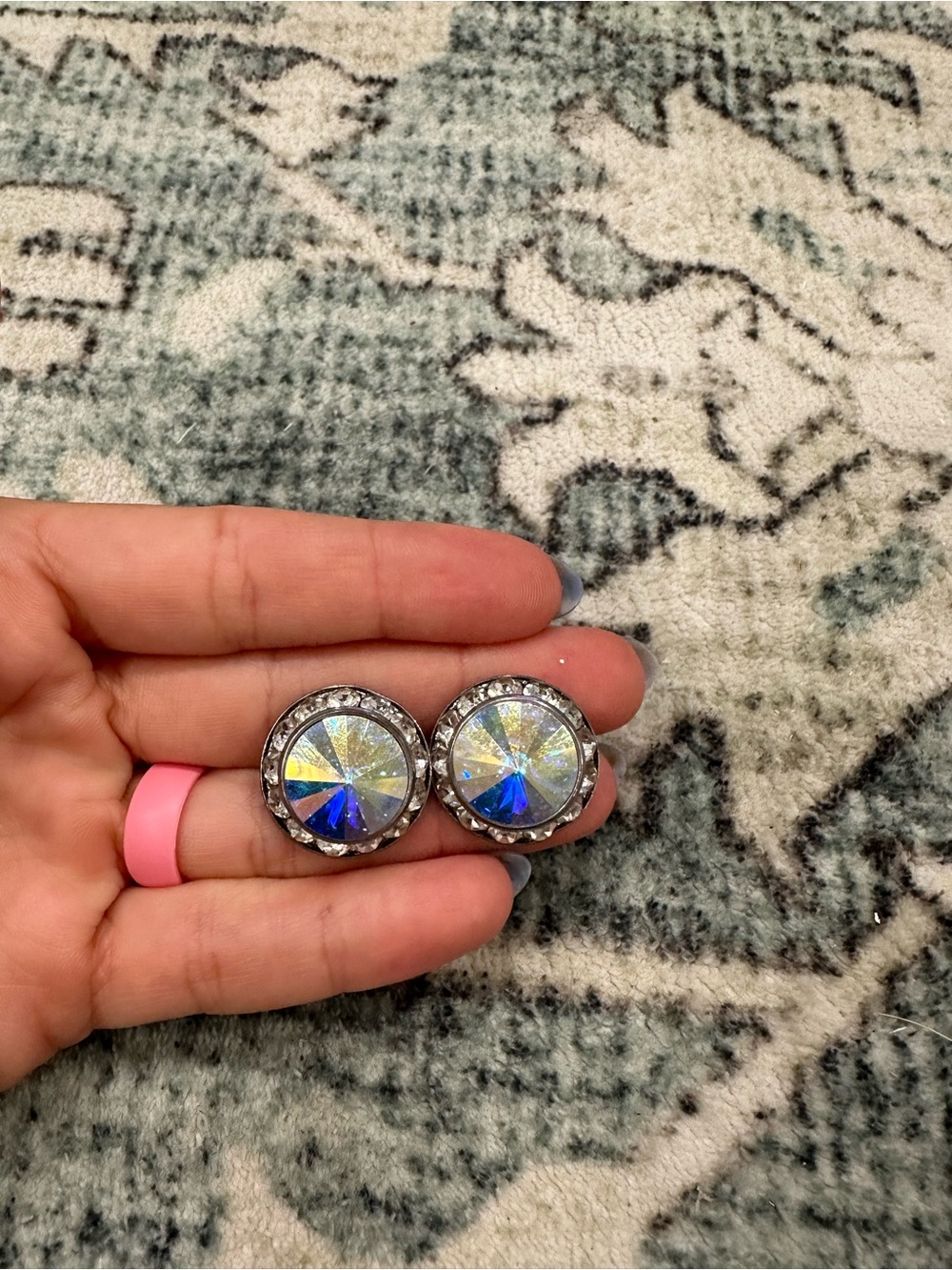 Iridescent AB Crystal Halo Stud Earrings - Women Jewelry